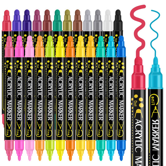 Betem 24 Colors Dual Tip Acrylic Paint Pens Markers, Premium